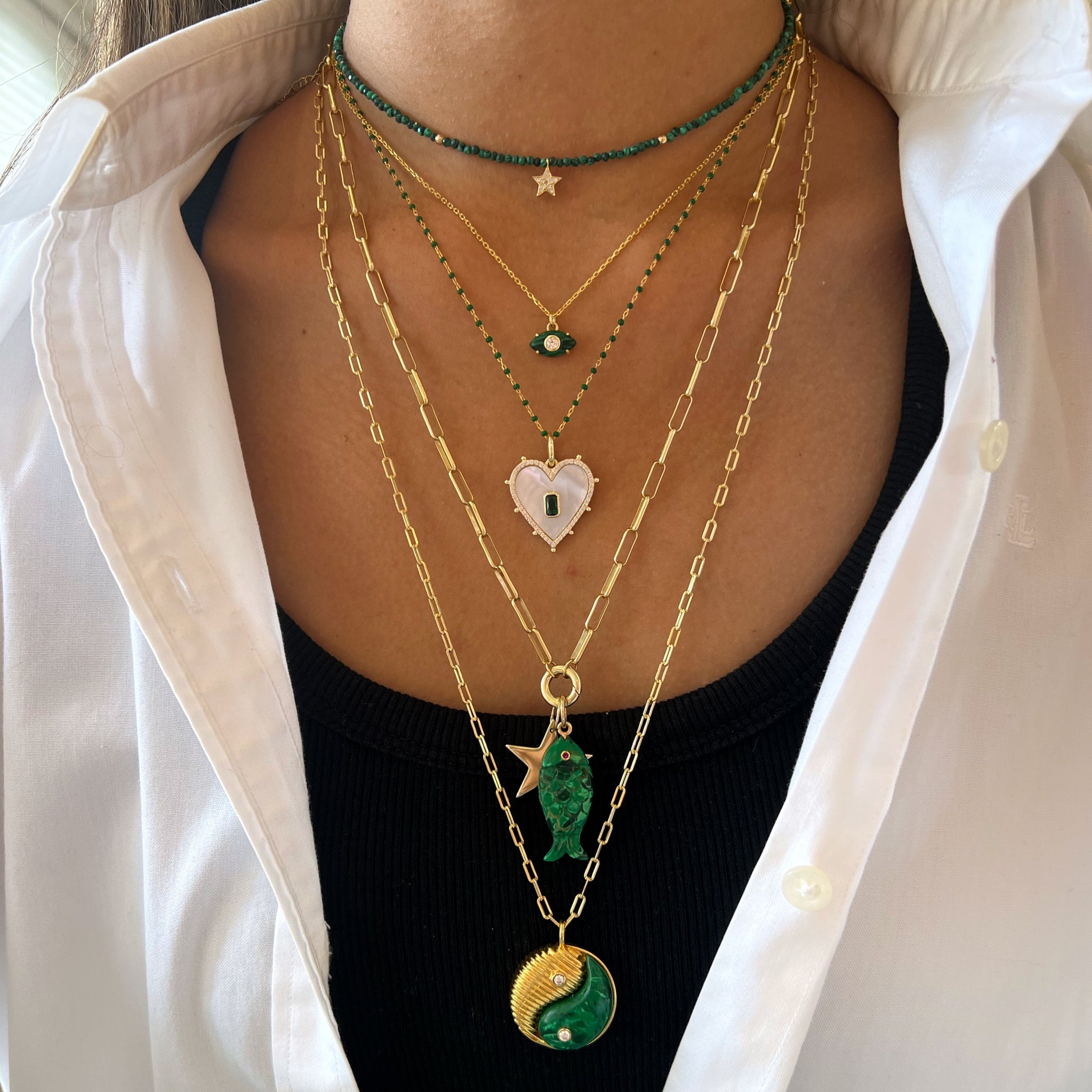 Stone Bead Charm Drop Necklace Gold-plated Sterling Silver Stone Bead Charm Drop Necklace Gold-plated Sterling Silver