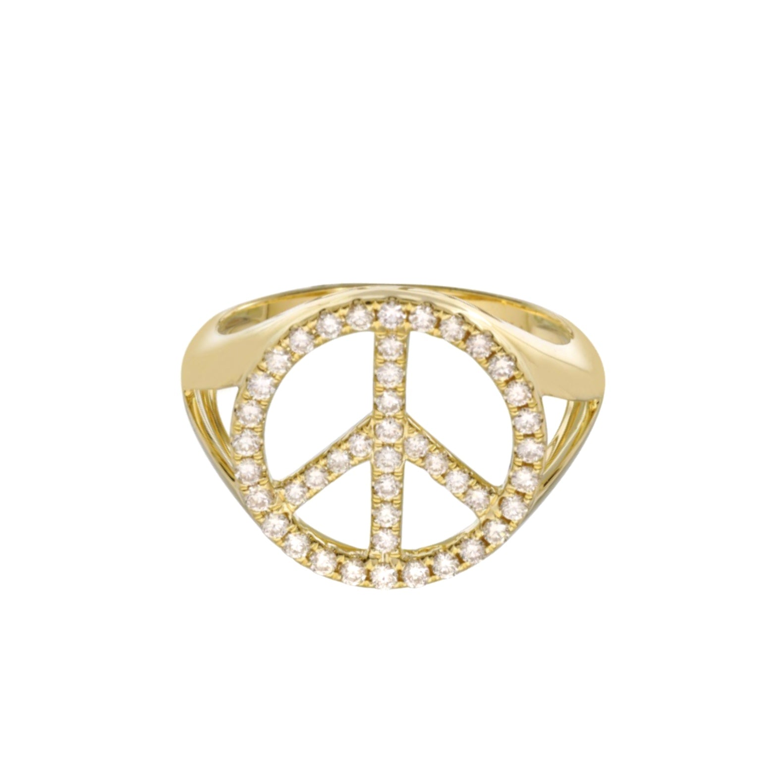 14K Yellow Gold Peace Sign Diamond Ring