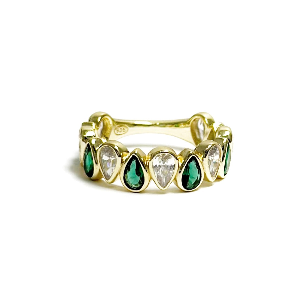 Bezel Drop Emerald and Clear Ring