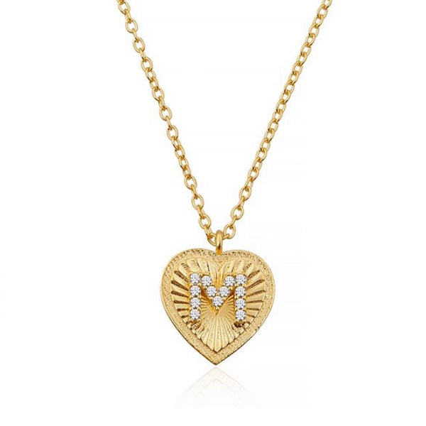 3D Heart & Initial Necklace- Gold Electroplated