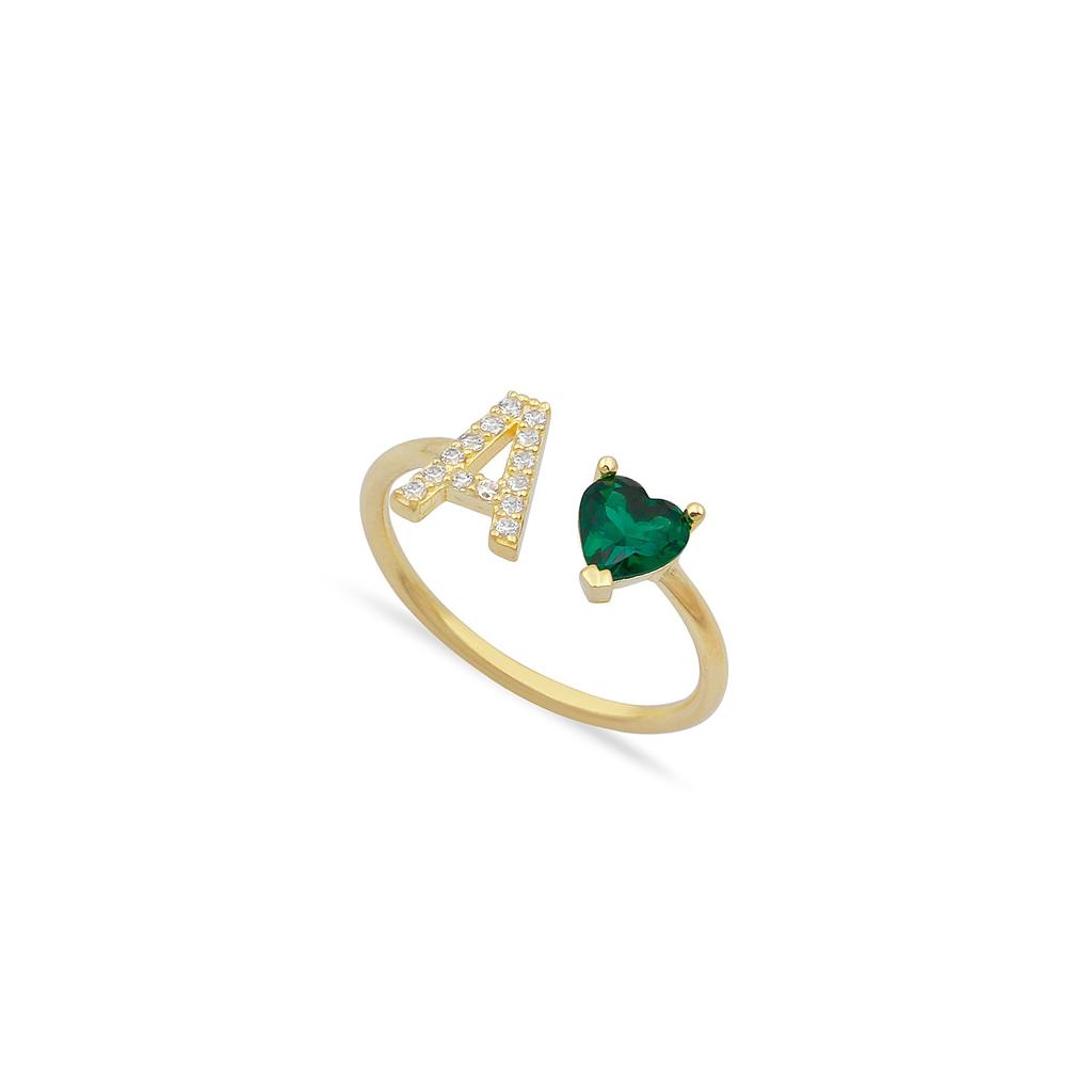 Pave Initial & Heart Stone Ring – Bissuterie